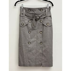 Vintage Retro Brown High Waist Double Breasted Tailored Midi Pencil Skirt Size 4